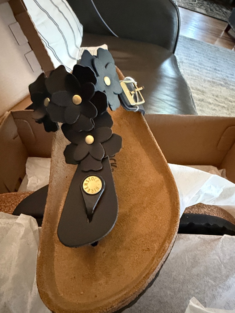 Birkenstock Black Floral Toe-Post Sandal for Women